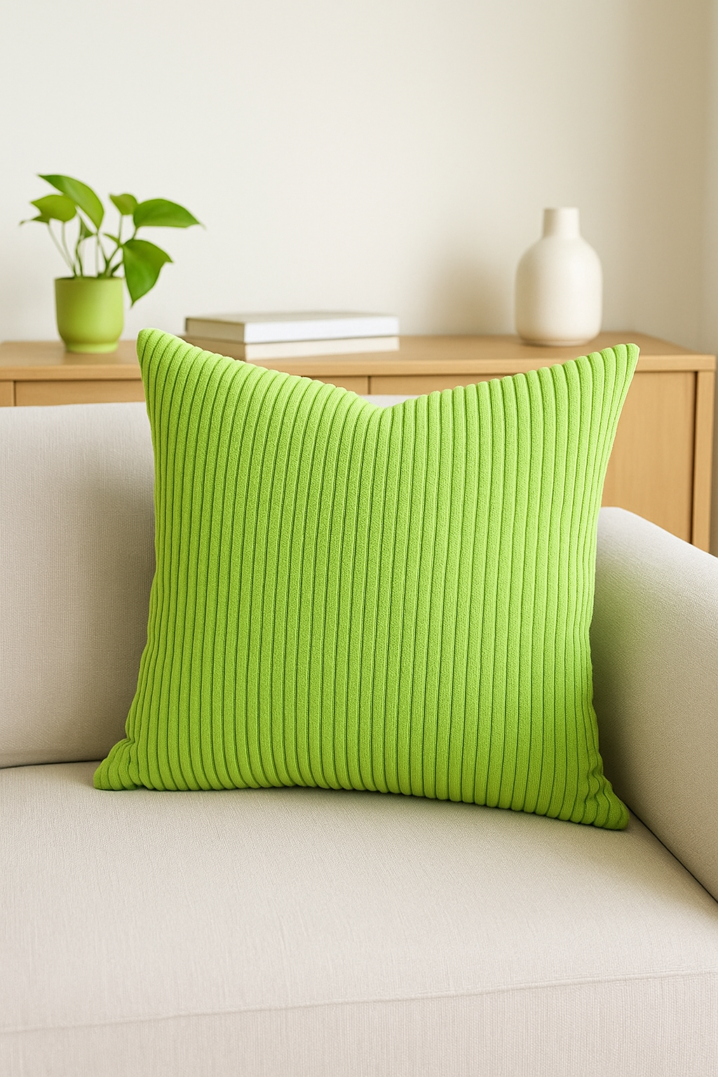 housse de coussin en velours côtelé rayé disponible en plusieurs tailles - vue 2 sur 2