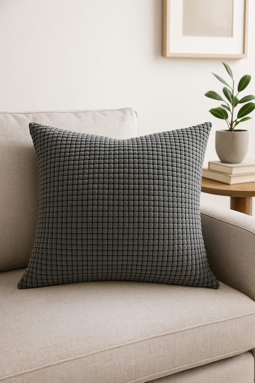 housse de coussin en velours côtelé unie 40 à 70 cm - vue 2 sur 2