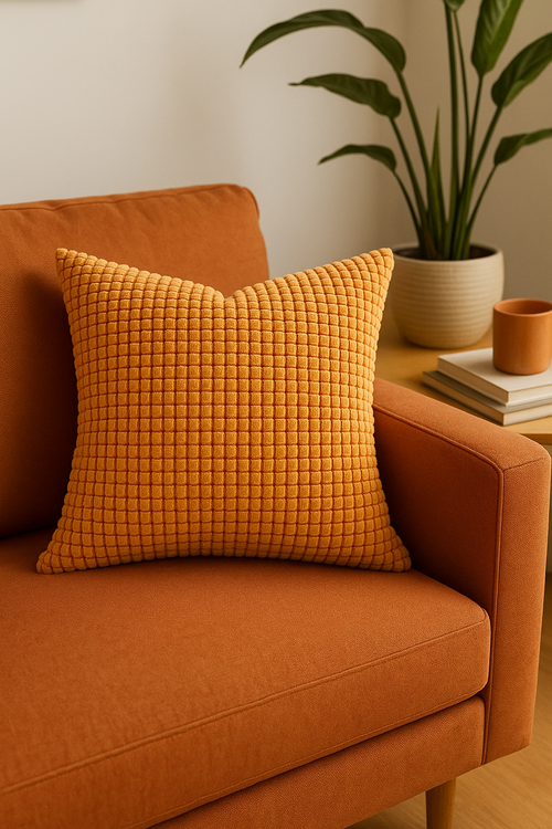 housse de coussin en velours côtelé unie 40 à 70 cm - vue 2 sur 2