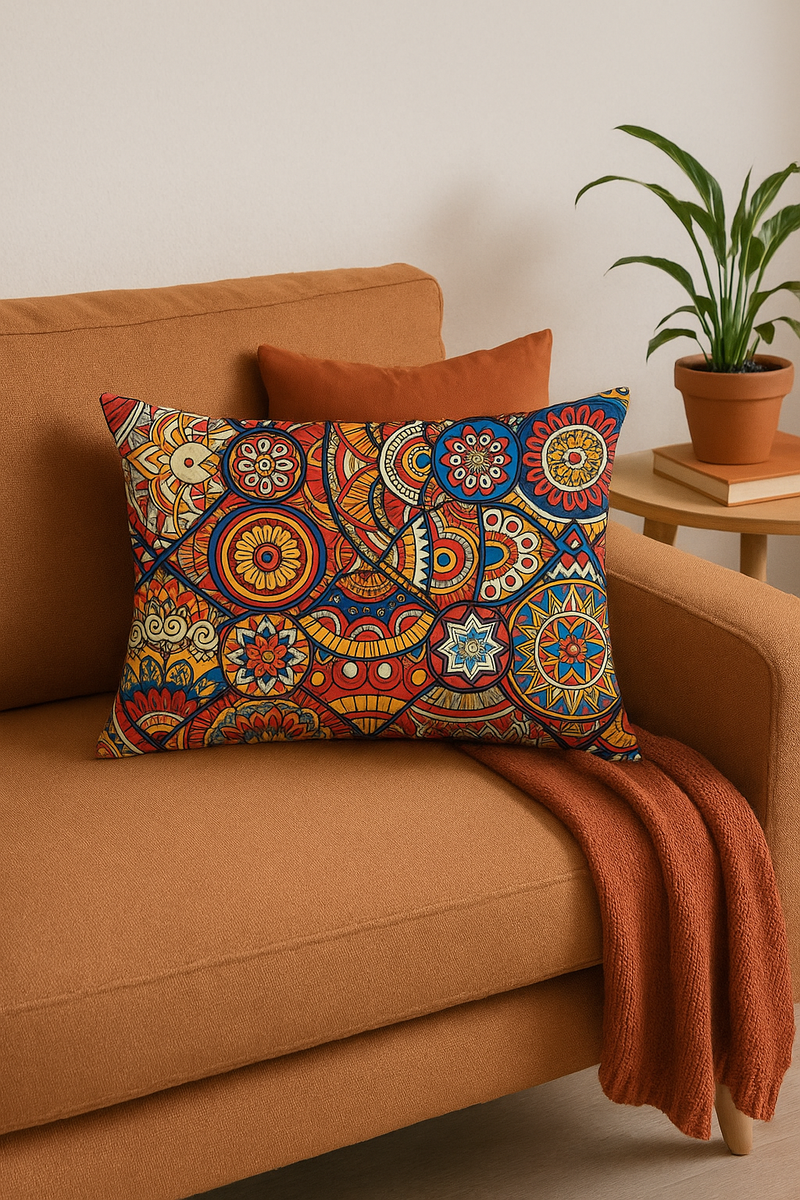 housse de coussin ethnique vintage motif mandala décoratif