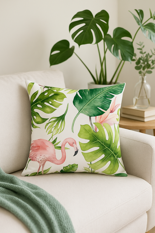 housse de coussin flamant rose tropical 45x45 cm décor créatif - vue 2 sur 2