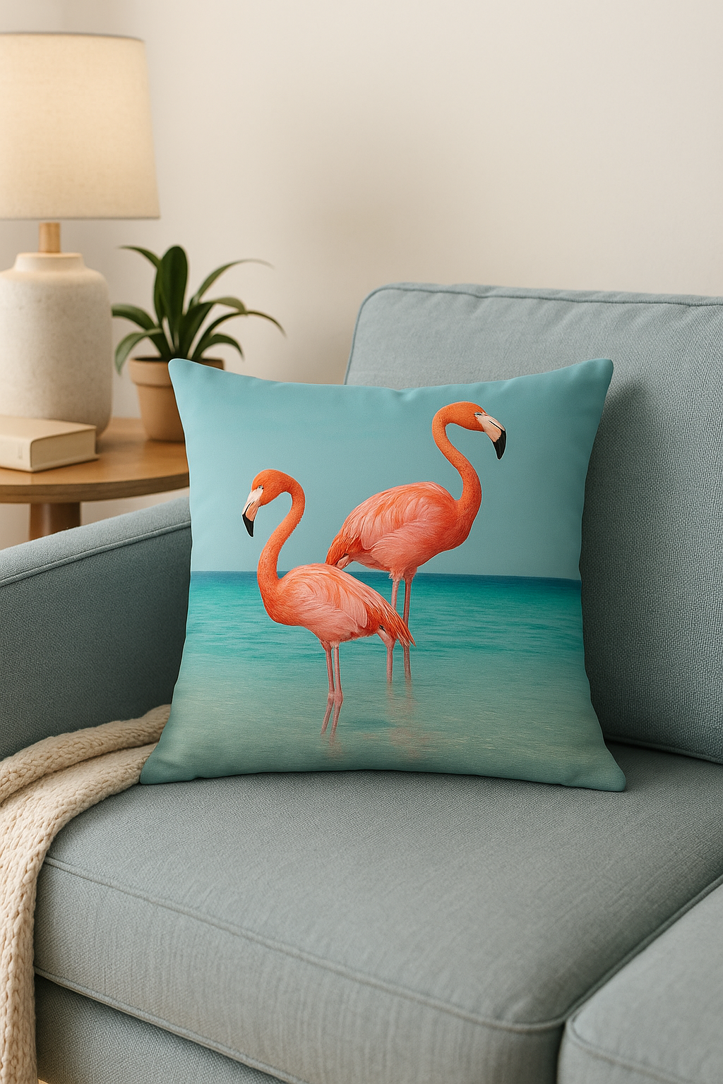 housse de coussin flamant rose tropical 45x45 cm décoratif - vue 2 sur 2
