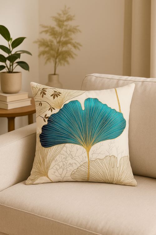housse de coussin floral ginkgo pour salon et chambre - vue 2 sur 2