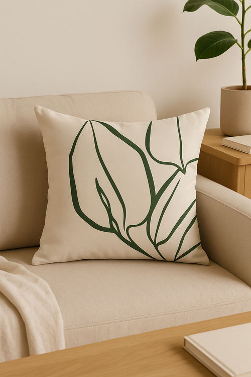 housse de coussin floral vert style abstrait imprimé sur une face - vue 2 sur 2