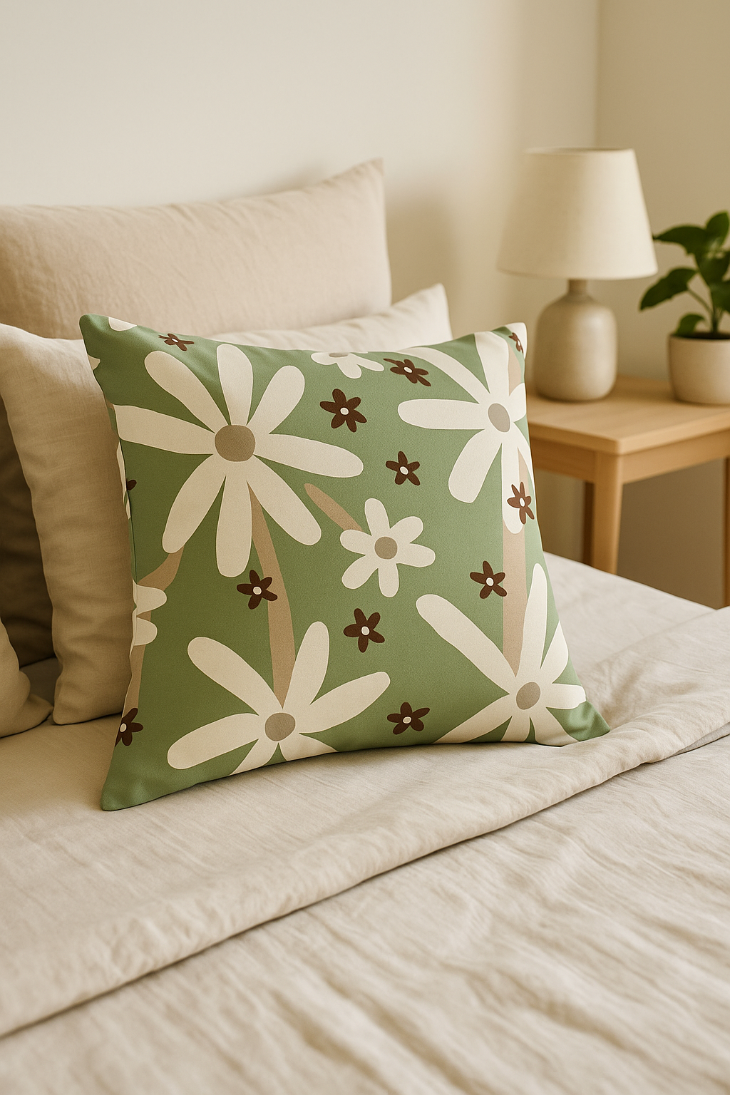housse de coussin floral vert style abstrait imprimé sur une seule face - vue 2 sur 2