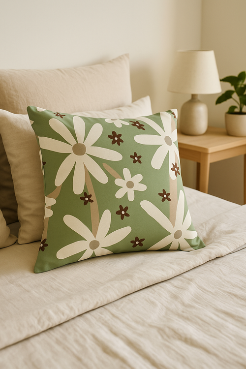 housse de coussin floral vert style abstrait imprimé sur une seule face - vue 2 sur 2