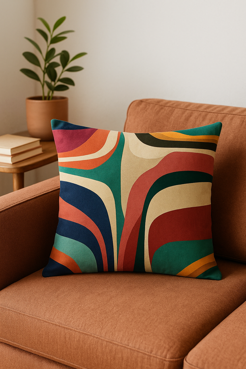 housse de coussin géométrique à motifs fleurs colorées et peau de pêche - vue 2 sur 2