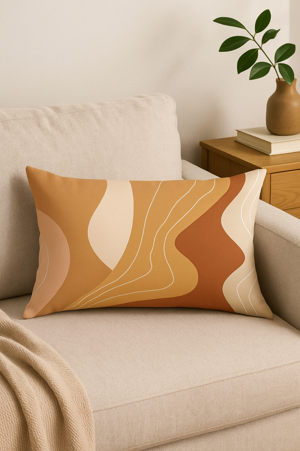 housse de coussin géométrique arc-en-ciel et motif végétal - vue 2 sur 2