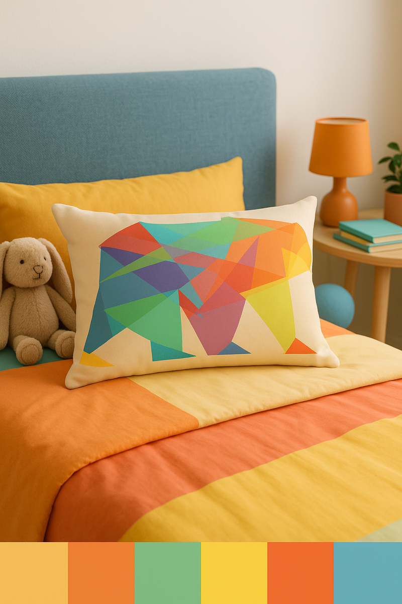 housse de coussin géométrique arc-en-ciel et motif végétal