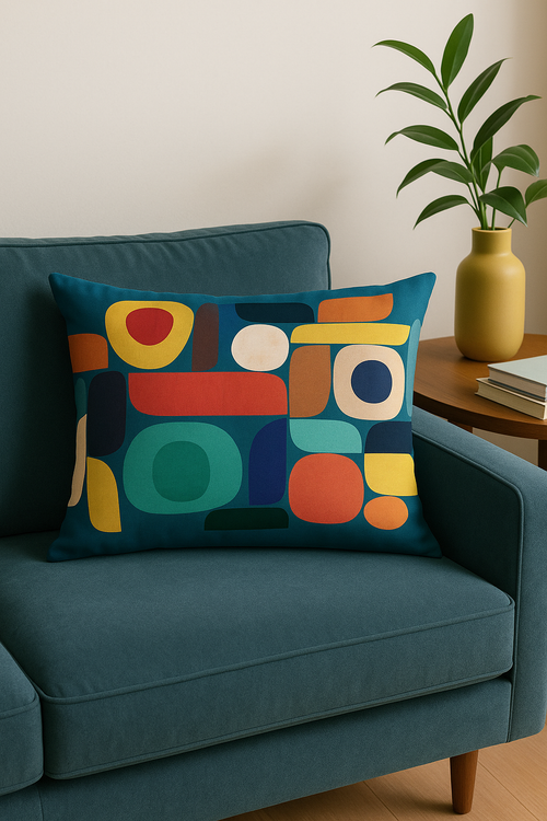 housse de coussin géométrique arc-en-ciel et motifs végétaux - vue 3 sur 2