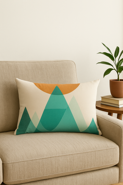 housse de coussin géométrique arc-en-ciel et végétal décoratif - vue 2 sur 2