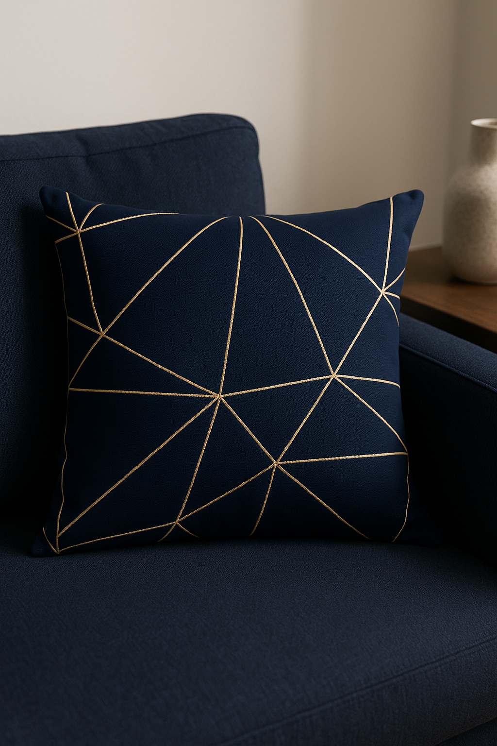 housse de coussin géométrique bleu foncé pour décoration intérieure - vue 2 sur 2