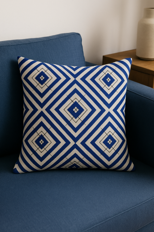 housse de coussin géométrique bleu foncé pour décoration intérieure - vue 2 sur 2