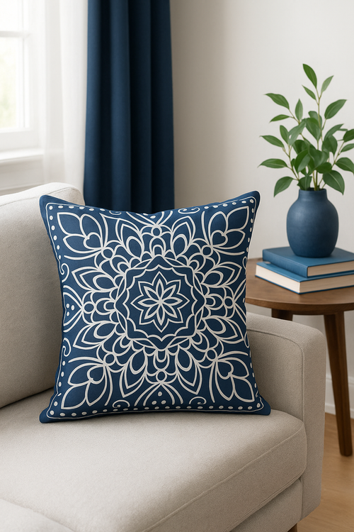 housse de coussin géométrique bleu marine moderne et élégante - vue 2 sur 2