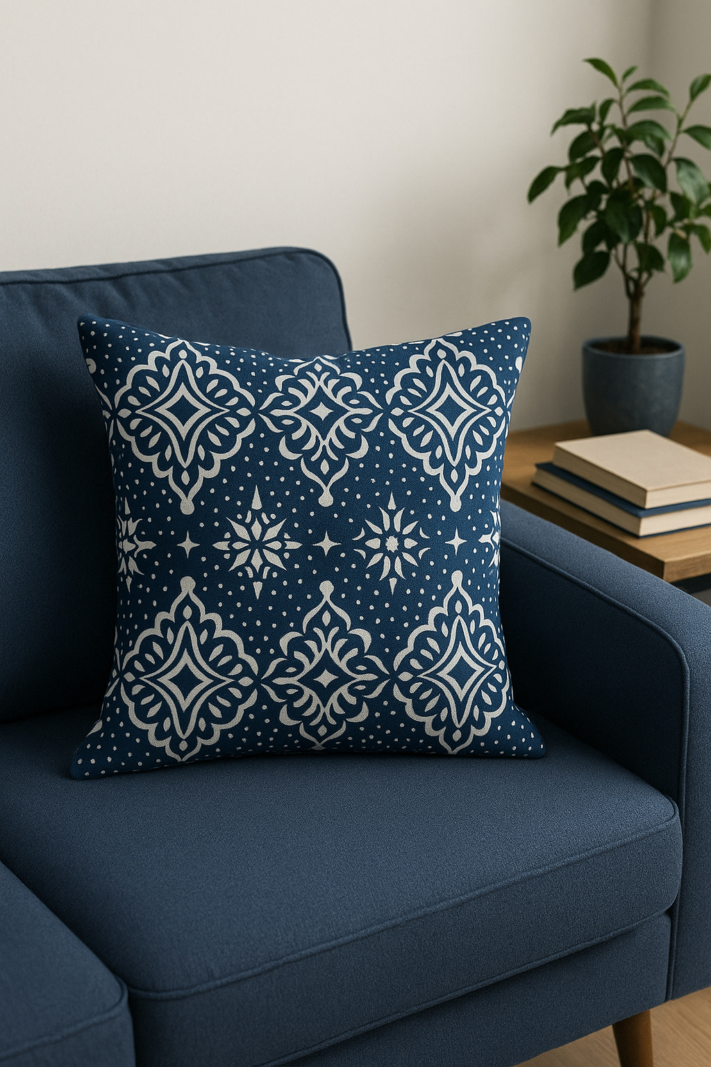 housse de coussin géométrique bleu marine style nordique élégant - vue 2 sur 2