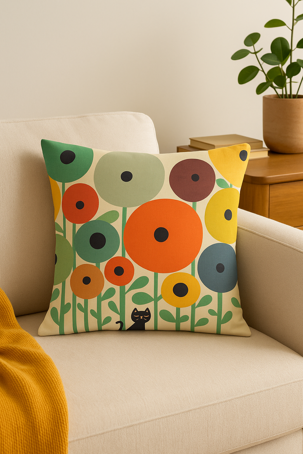 housse de coussin géométrique fleurs sauvages abstraites colorées - vue 2 sur 2