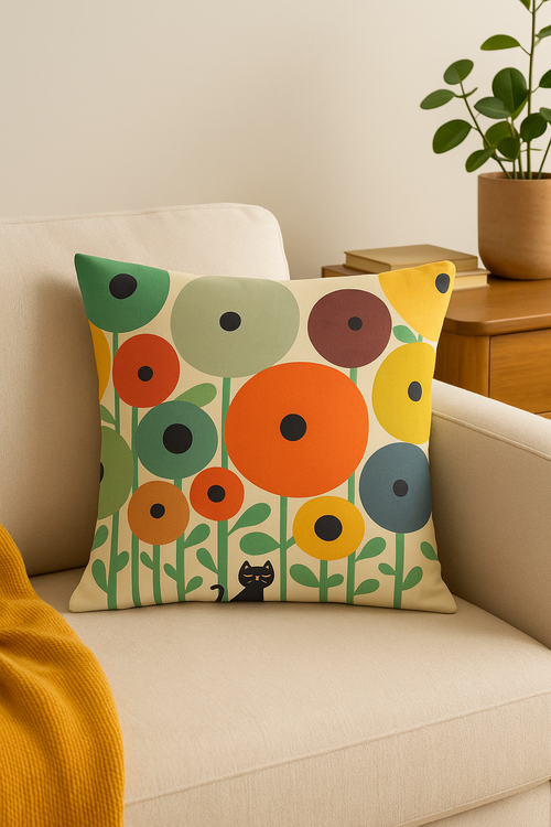 housse de coussin géométrique fleurs sauvages abstraites colorées - vue 2 sur 2