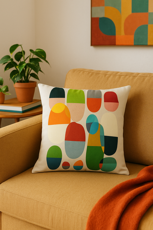 housse de coussin géométrique fleurs sauvages motif coloré abstrait - vue 2 sur 2