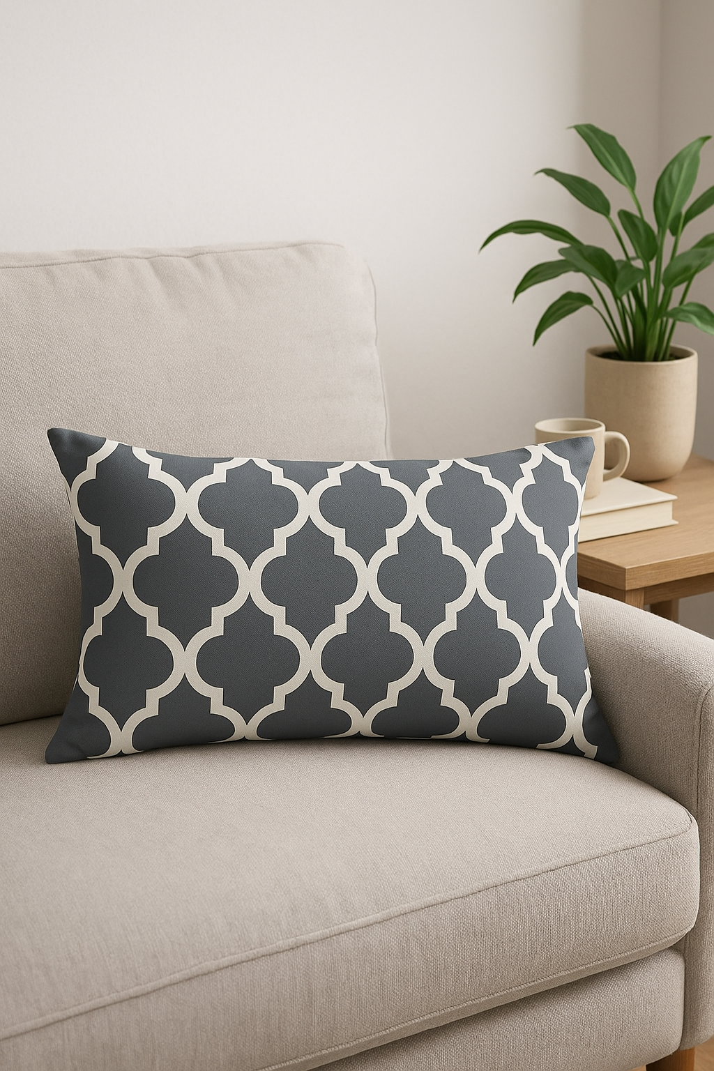 housse de coussin géométrique gris rectangulaire décorative moderne - vue 2 sur 2