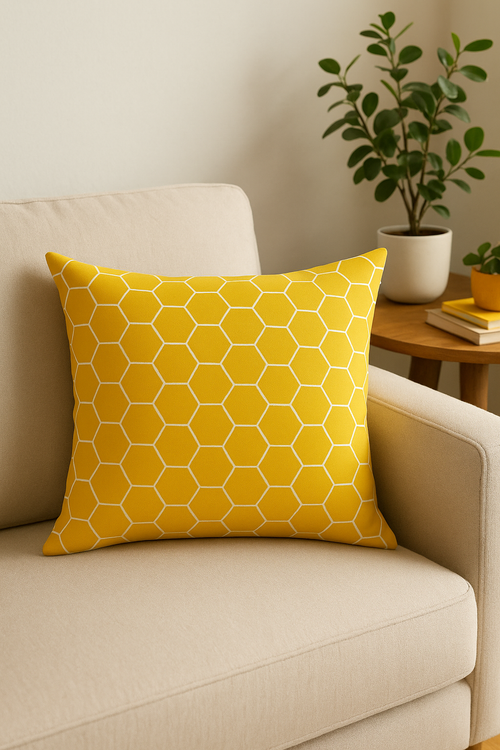 housse de coussin géométrique jaune pour décoration intérieure - vue 2 sur 2