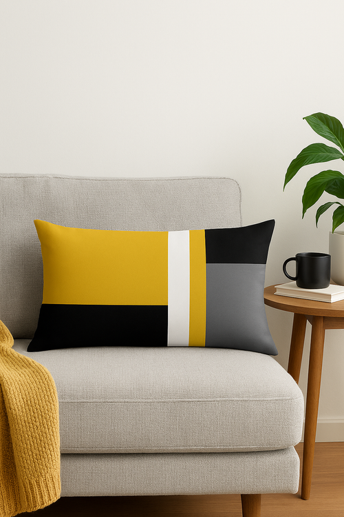 housse de coussin géométrique jaune pour décoration intérieure - vue 2 sur 2