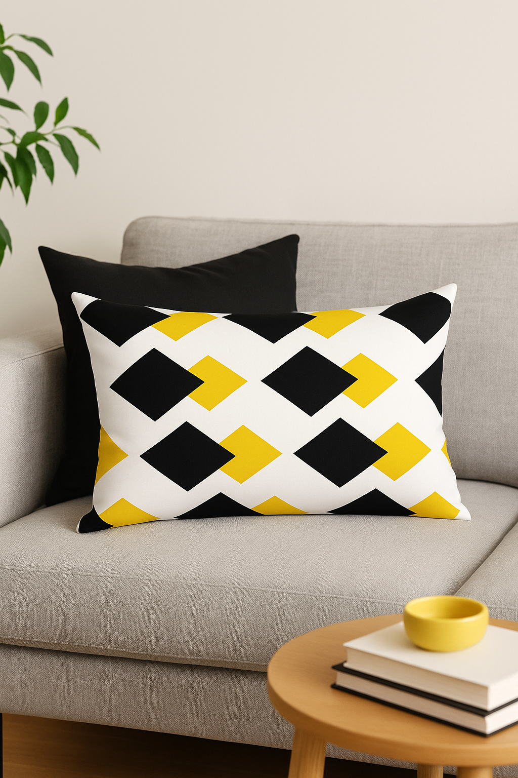 housse de coussin géométrique jaune pour salon et chambre - vue 2 sur 2
