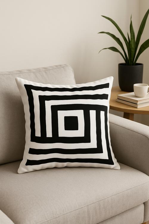 housse de coussin géométrique noir et blanc décoratif - vue 2 sur 2