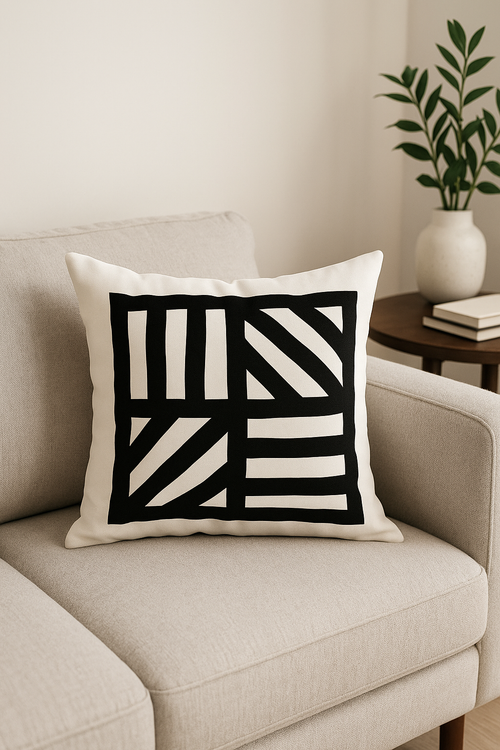 housse de coussin géométrique noir et blanc design moderne - vue 2 sur 2
