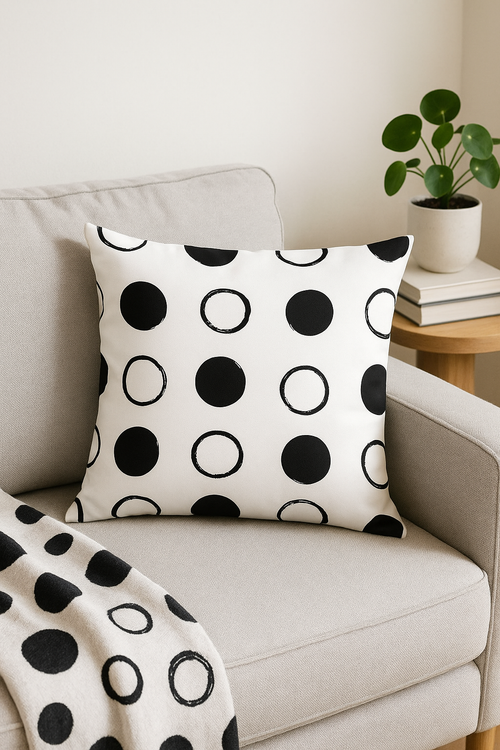 housse de coussin géométrique noir et blanc design moderne - vue 2 sur 2