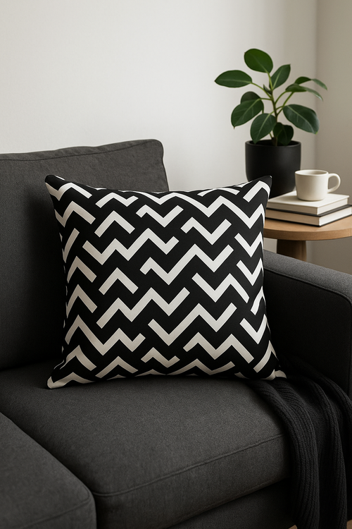 housse de coussin géométrique noir et blanc design moderne - vue 2 sur 2