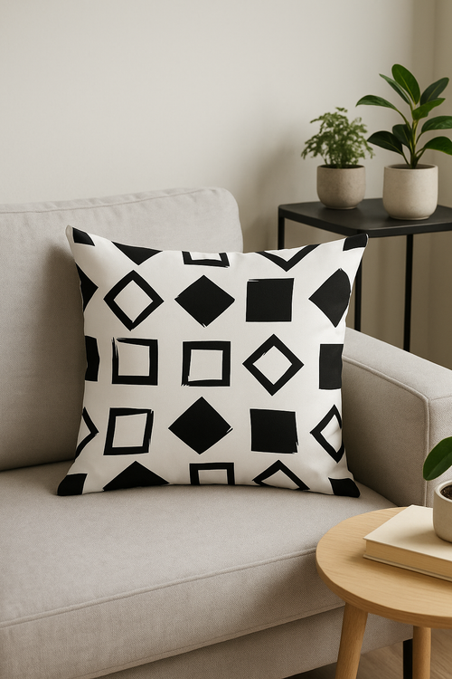 housse de coussin géométrique noir et blanc moderne - vue 2 sur 2
