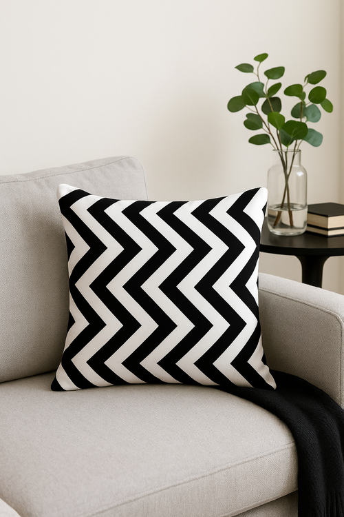 housse de coussin géométrique noir et blanc moderne - vue 2 sur 2