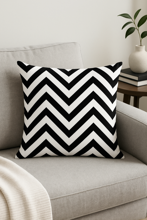 housse de coussin géométrique noir et blanc ondulé - vue 2 sur 2