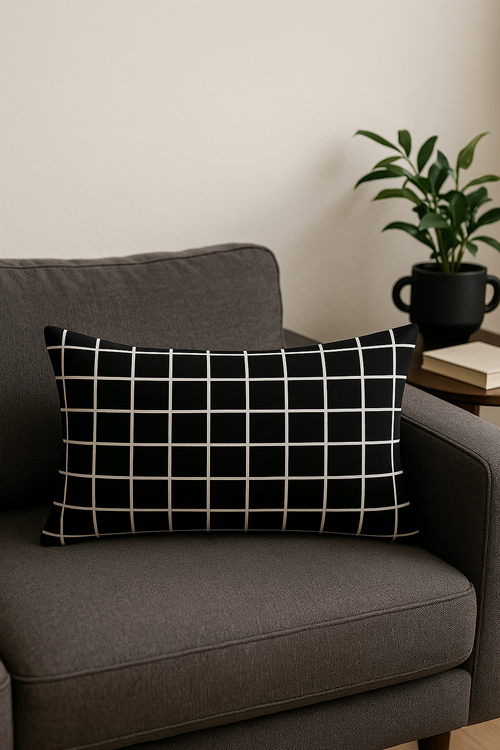 housse de coussin géométrique noir et blanc pour canapé - vue 2 sur 2