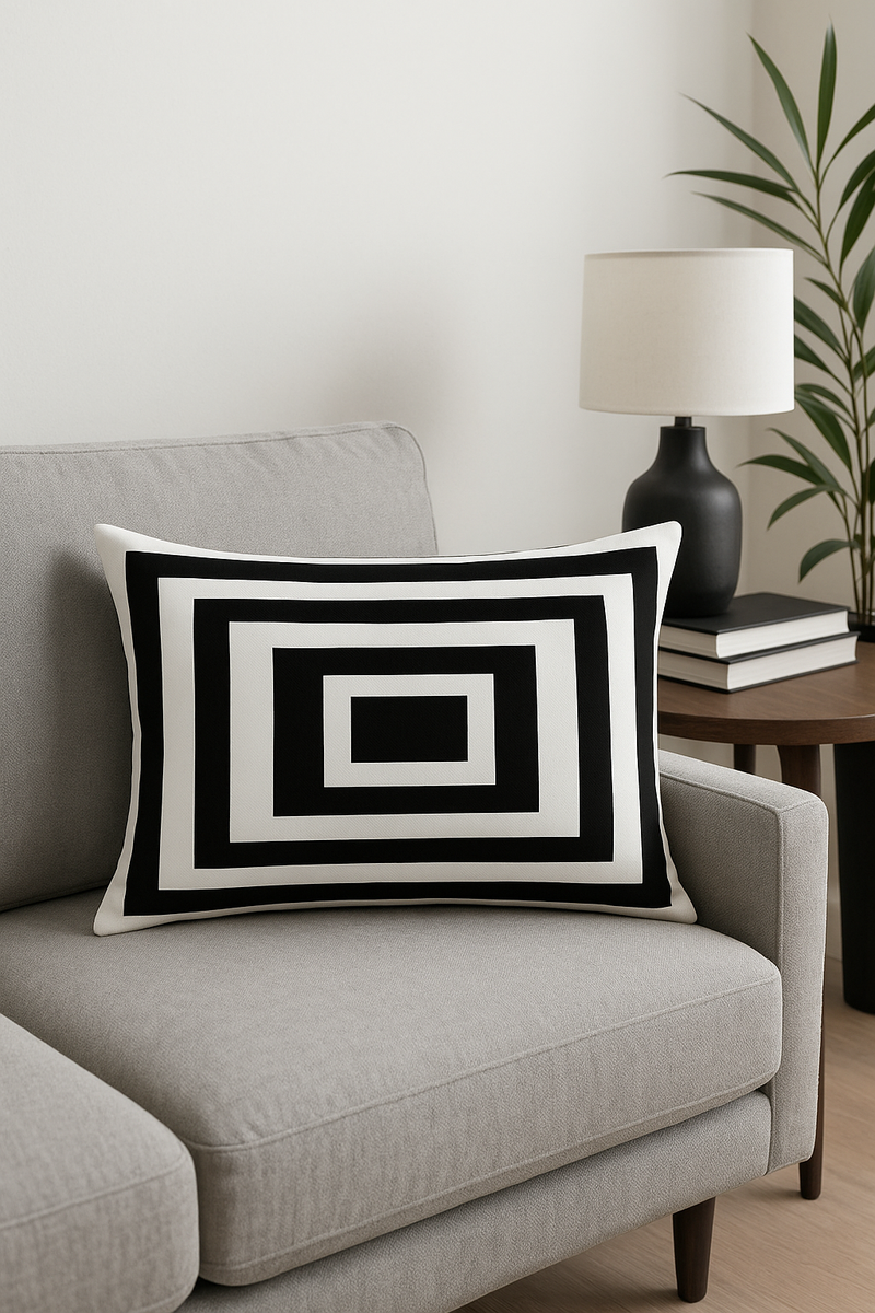 housse de coussin géométrique noir et blanc pour canapé