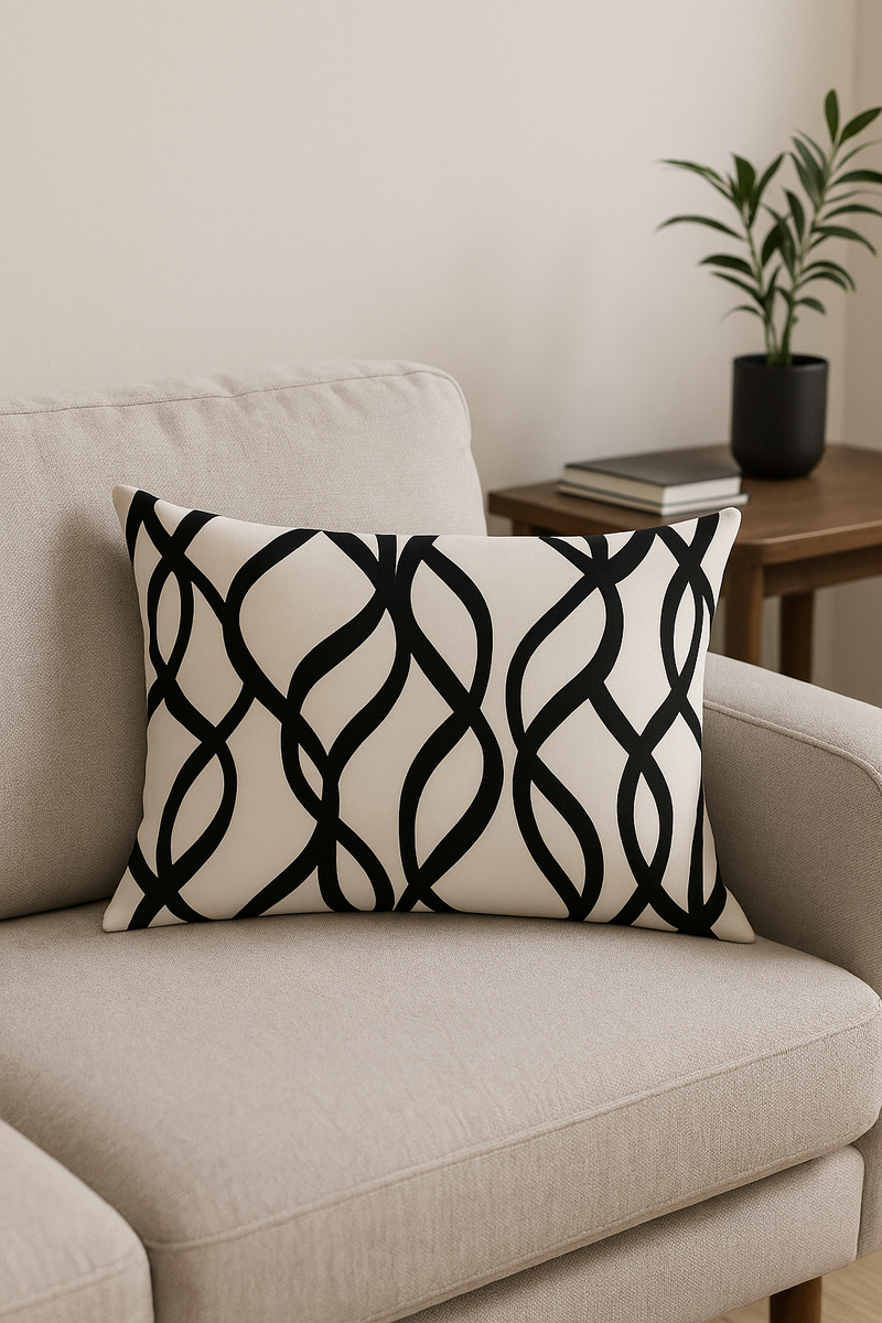housse de coussin géométrique noir et blanc pour canapé