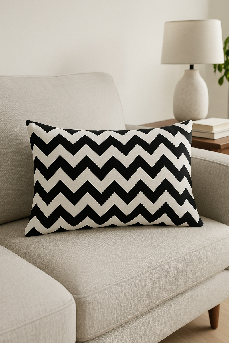 housse de coussin géométrique noir et blanc pour canapé
