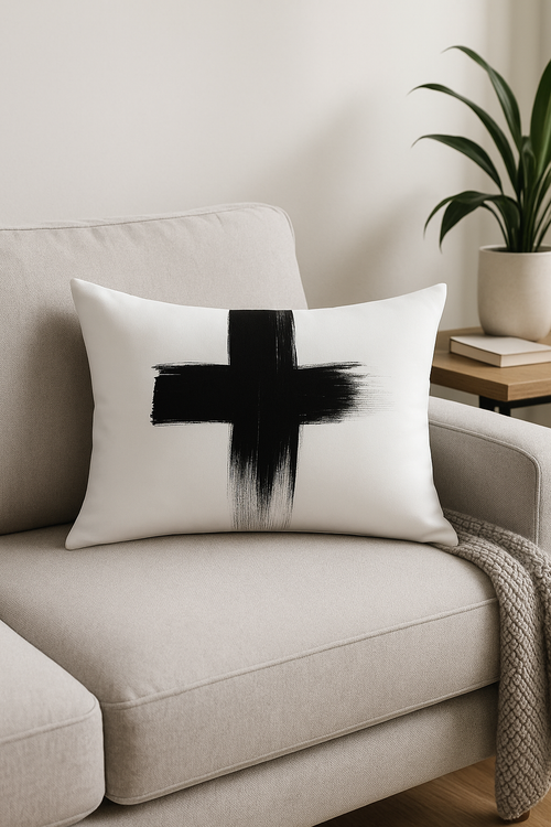 housse de coussin géométrique noir et blanc simple - vue 2 sur 2