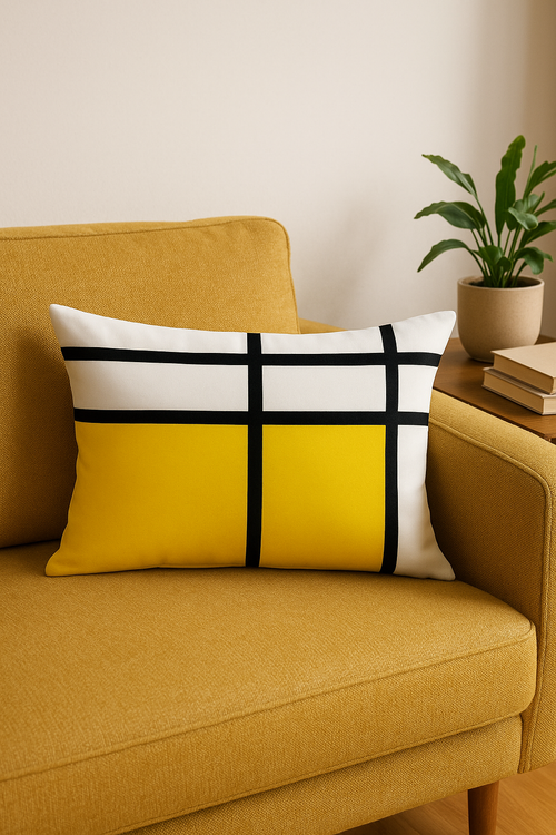 housse de coussin géométrique noir et jaune 30 x 50 cm - vue 2 sur 2