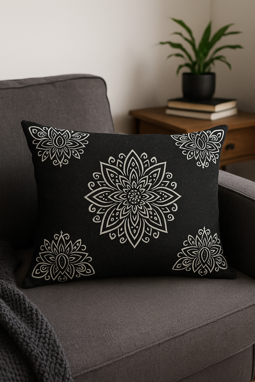 housse de coussin géométrique noir et jaune 30 x 50 cm - vue 2 sur 2