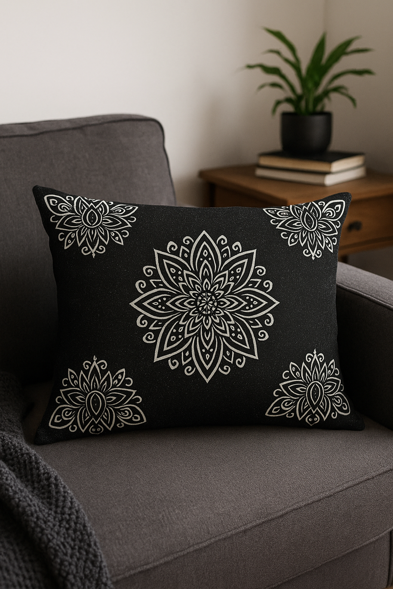 housse de coussin géométrique noir et jaune 30 x 50 cm