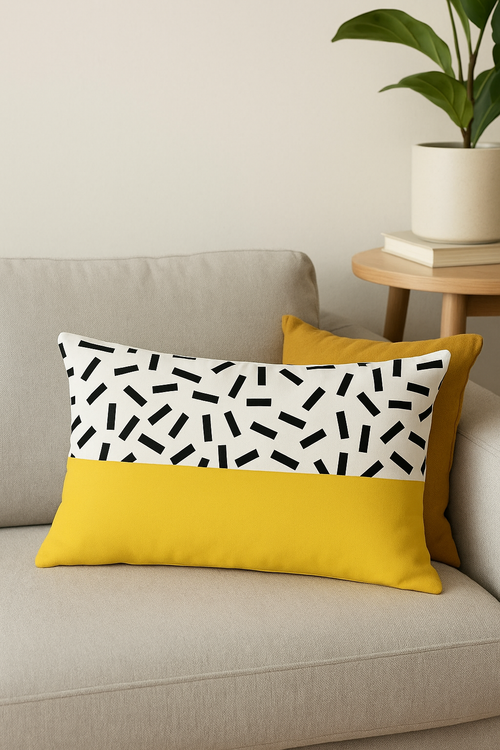 housse de coussin géométrique noir et jaune 30 x 50 cm - vue 2 sur 2