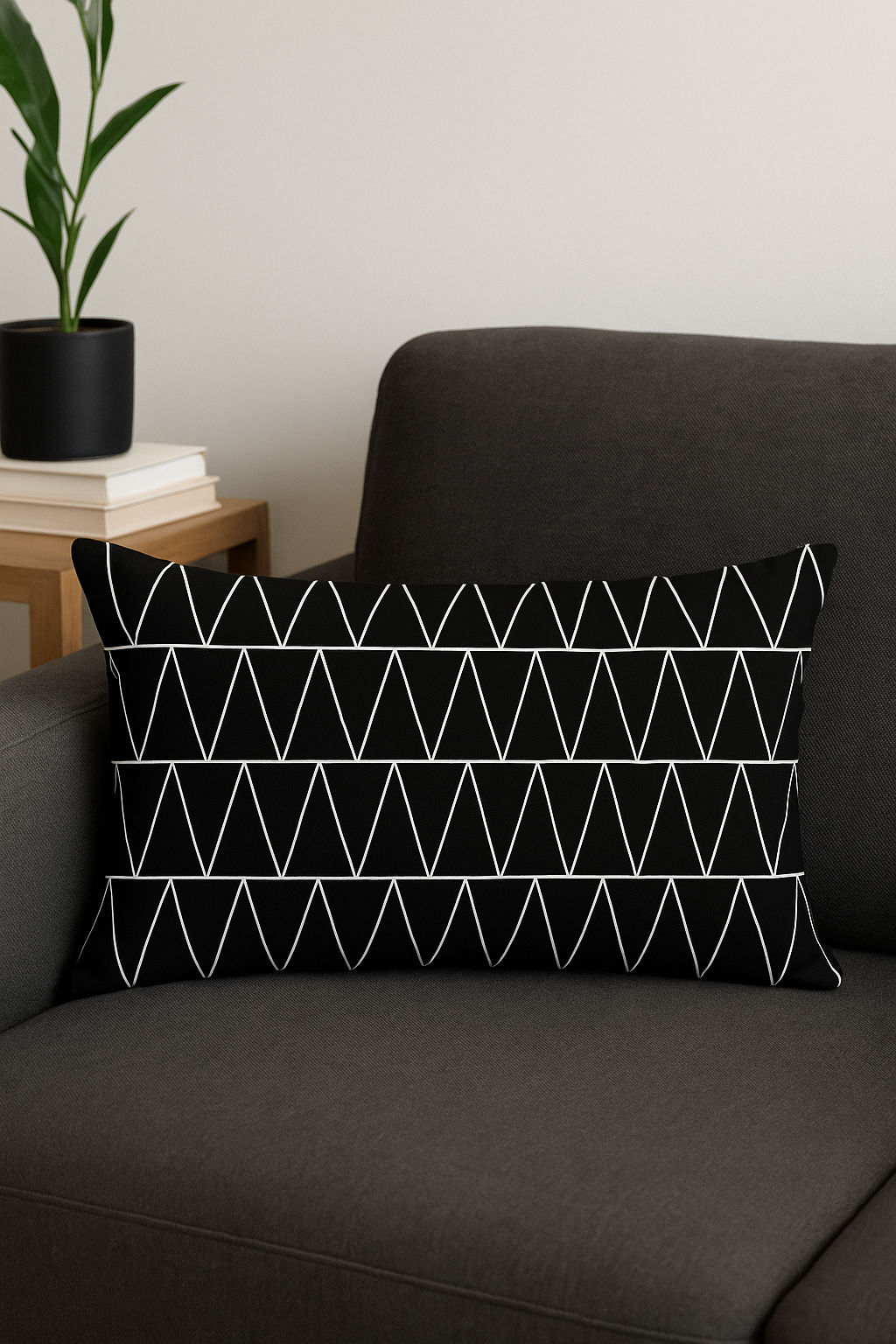 housse de coussin géométrique noir et jaune 30x50 cm - vue 2 sur 2