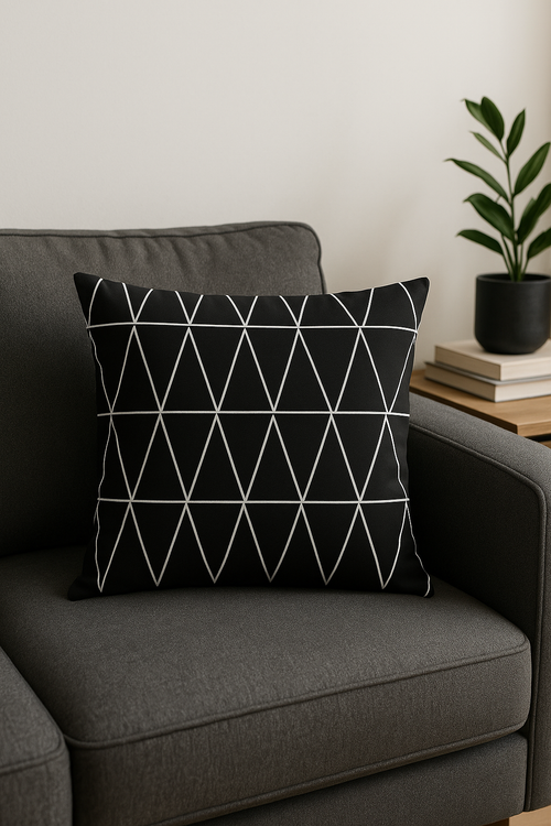 housse de coussin géométrique noire et blanche élégante - vue 2 sur 2