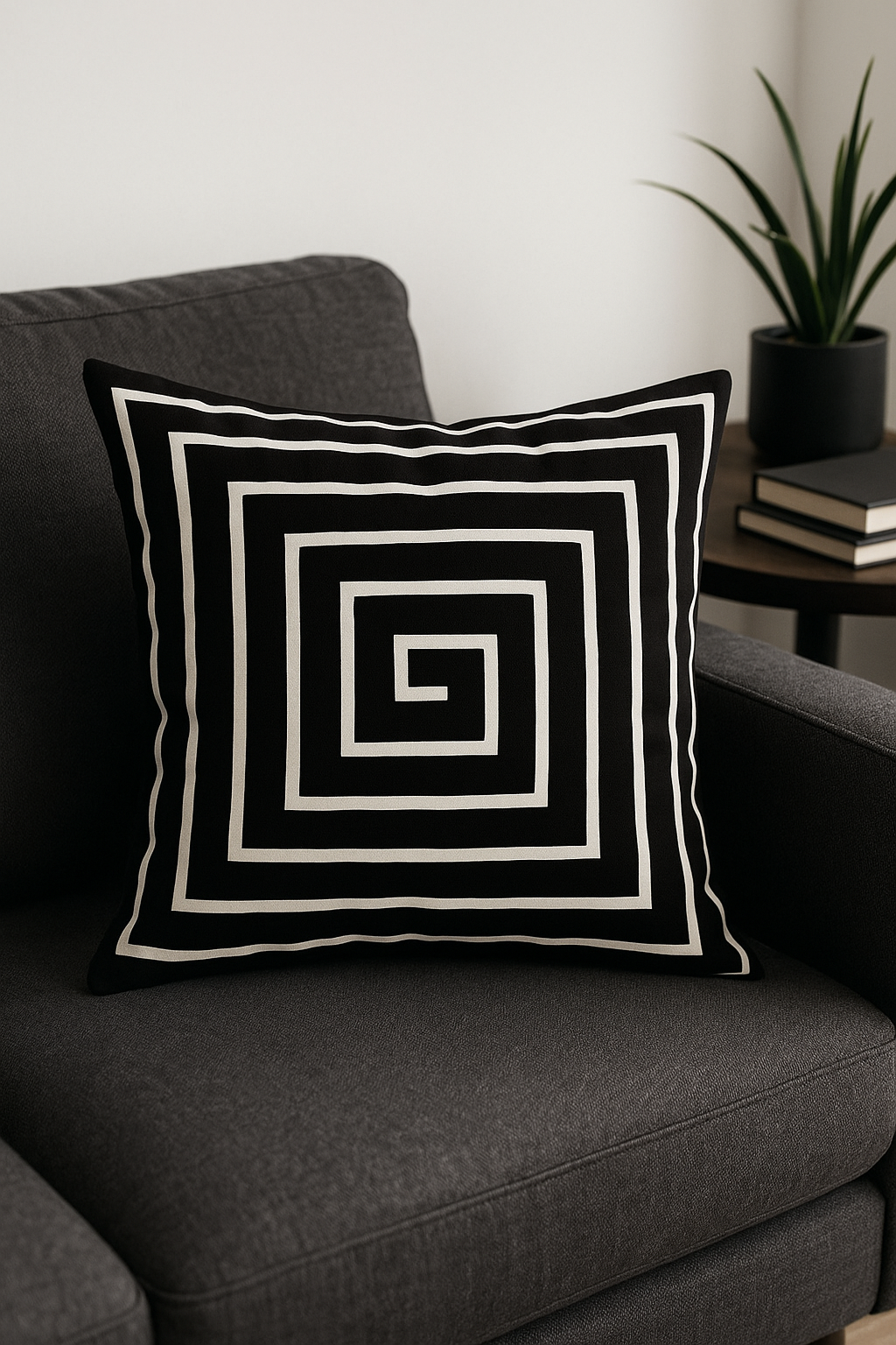 housse de coussin géométrique noire et blanche ondulée - vue 2 sur 2