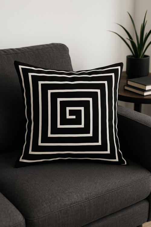 housse de coussin géométrique noire et blanche ondulée - vue 2 sur 2