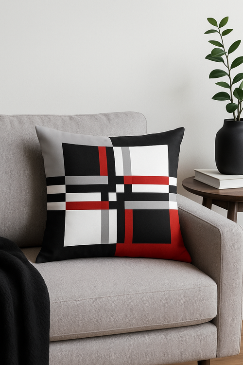 housse de coussin géométrique noire et rouge moderne - vue 2 sur 2