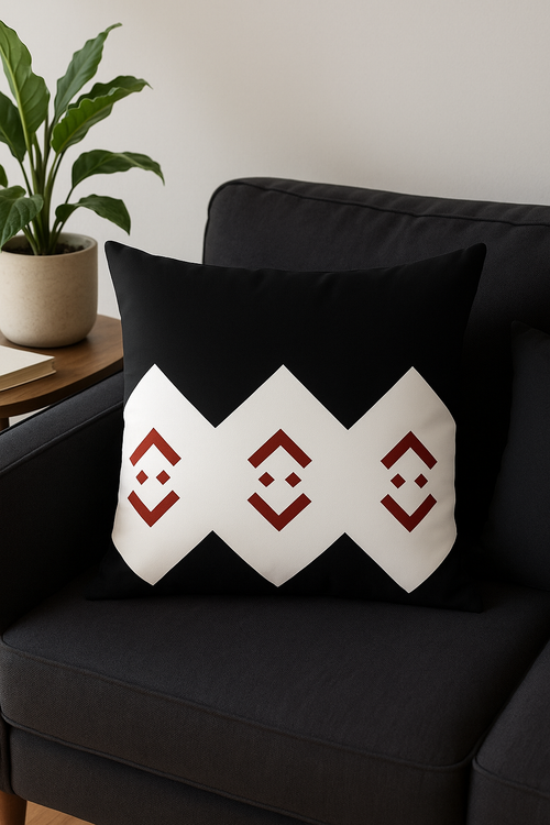housse de coussin géométrique noire et rouge pour canapé - vue 2 sur 2