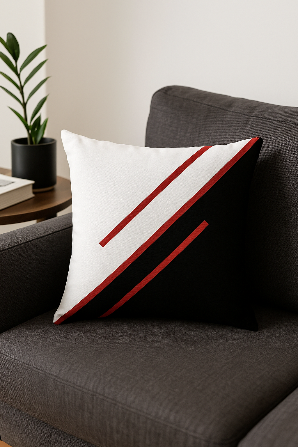 housse de coussin géométrique noire et rouge pour canapé - vue 2 sur 2