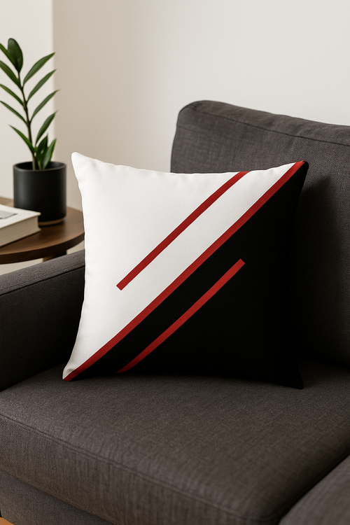 housse de coussin géométrique noire et rouge pour canapé - vue 2 sur 2